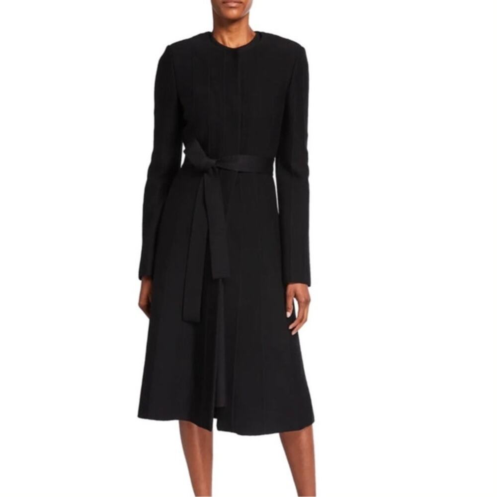 St. John 16- 100% Wool Black Belted Midi Coat- Minimalist Quiet Luxury Old Money